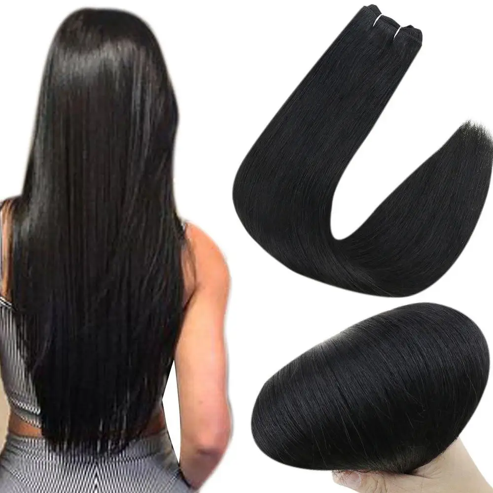 

Full Shine Jet Black Virgin Machine Weft Hair Extensions for Women Hair Weft