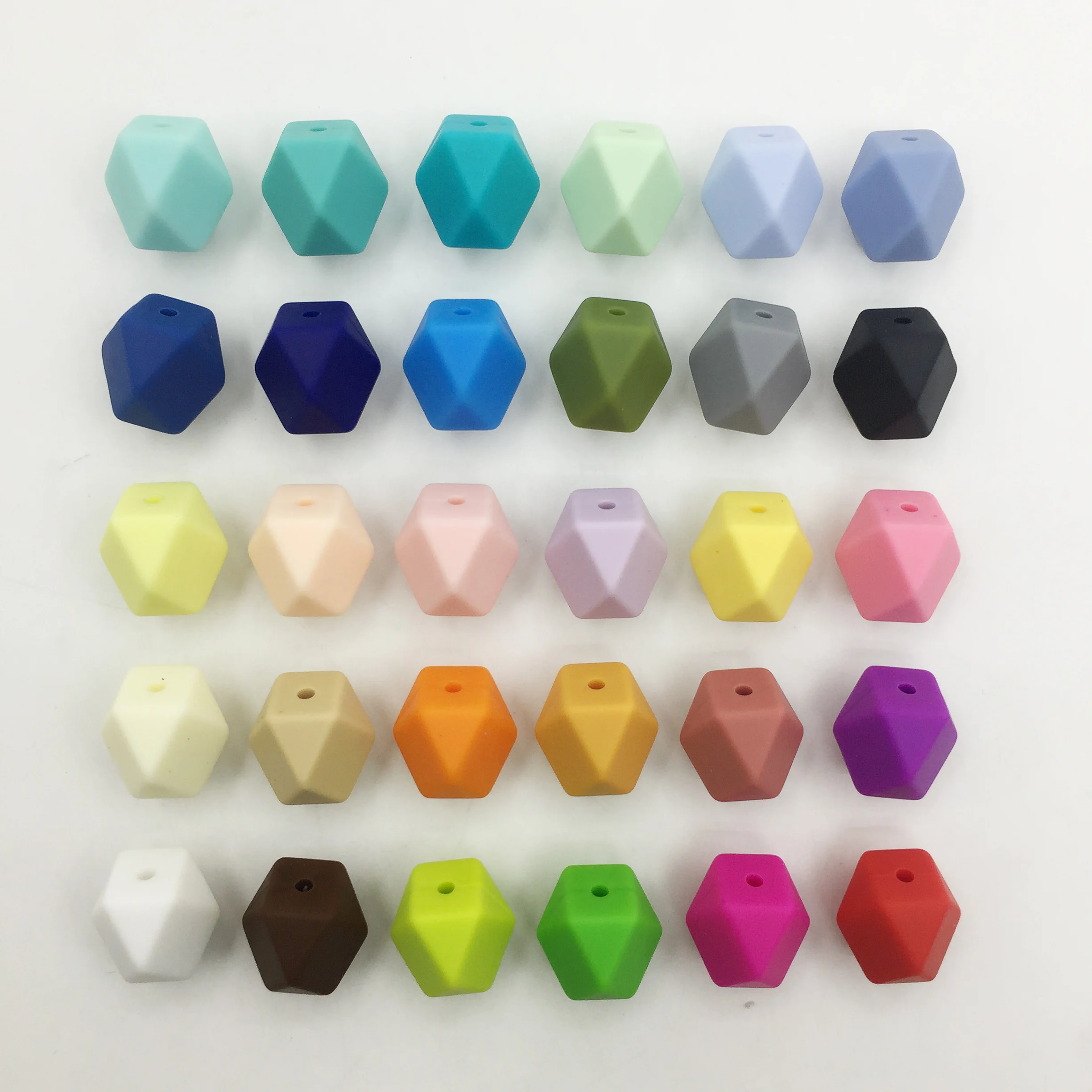 

Wholesale Bulk Large Hexagon Baby Chomp Chew BPA Free Food Grade Soft Loose Silicone Teething Beads For Jewelry Making, 30 colors