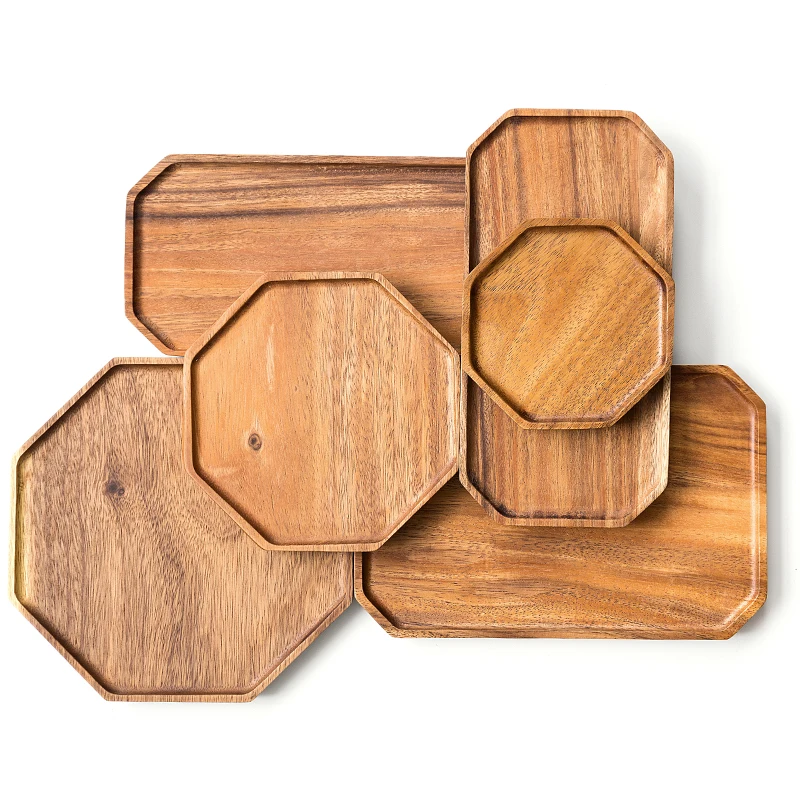 

Walnut octagonal wooden Trays dinner plate Serving Bread Plates for Fruit Salad Platter Vegetable Food Dish