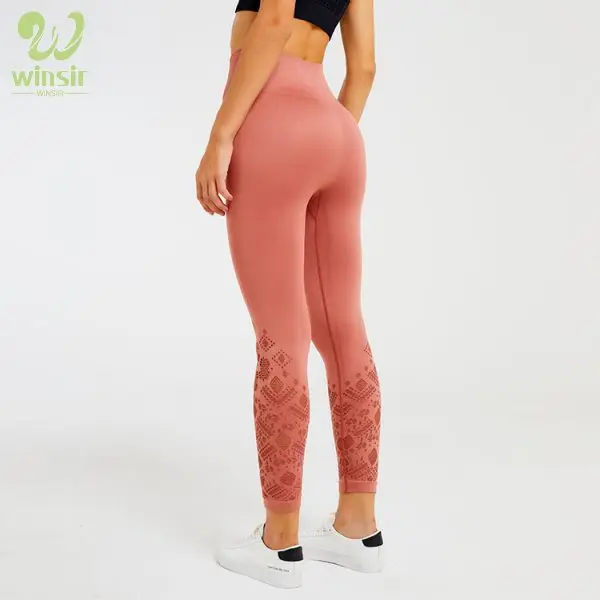 

Wholesales Women Activewear Gym Workout Sports Yoga Fitness Wear Orange High Waist Seamless Yoga Leggings Pants With mesh calf, Shiny, metallic, solid, cire, blank black