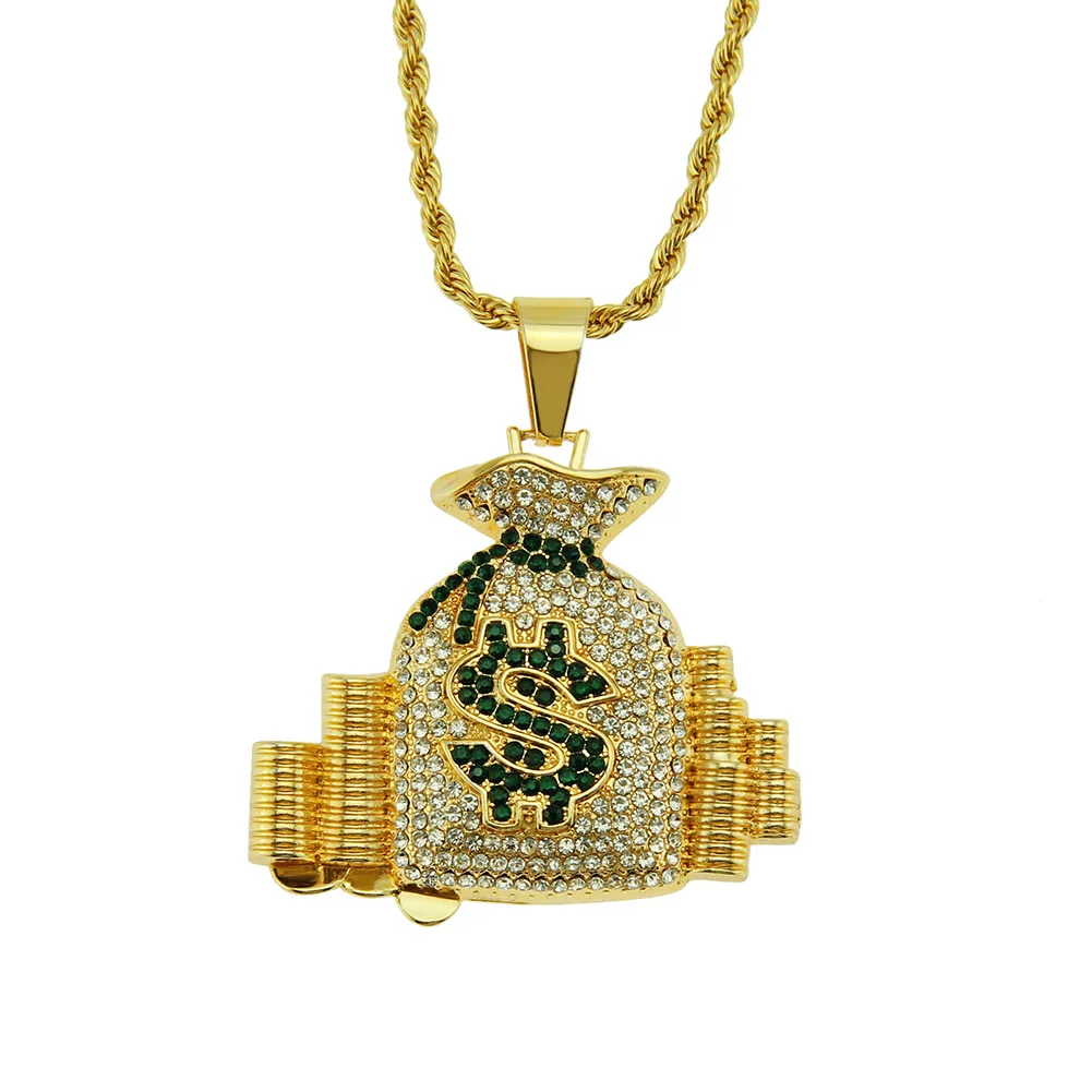 4 Collares de Signo Dólar Collares de Cadena de Oro Hombre con Colgante de Signo Dólar Collar de Cadena de Disfraz Signo Dólar Giratorio de Diamante Falso Collar de Dólar Hip Hop con Joyero