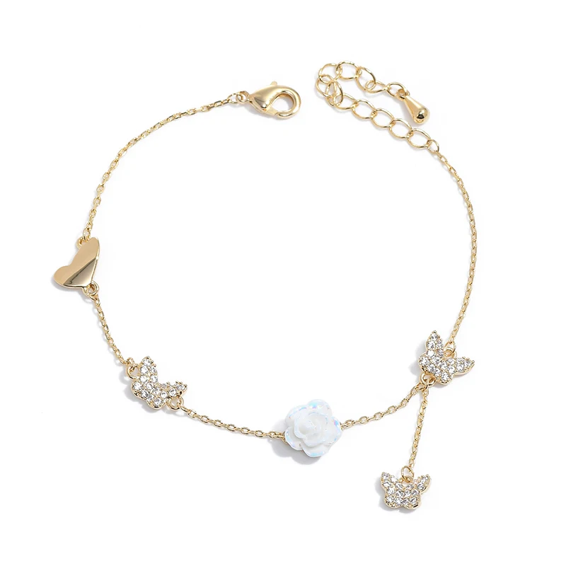 

SL61376 Real Gold Electroplated Zircon Inlaid Premium Shell White Petal Luxury Bracelet