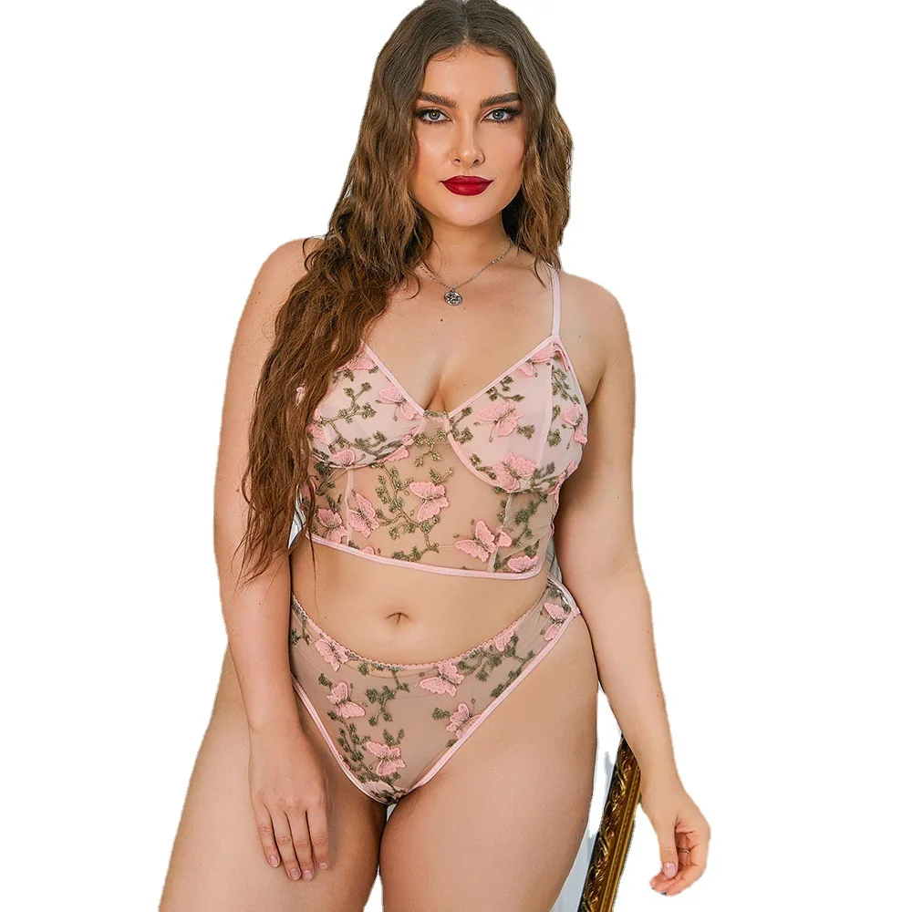 

Pink Floral Sexy Customised Underwear Europe Women Butterfly Bra And Panty Set Plus Size Lingerie Wholesalers Bulk 4xl