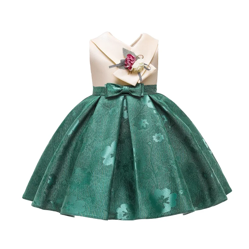 

2022 New Arrival Princess Girl Party Wear Flower Kids Clothing Baby Satin Dresses, Green,grey,purple,watermelon red