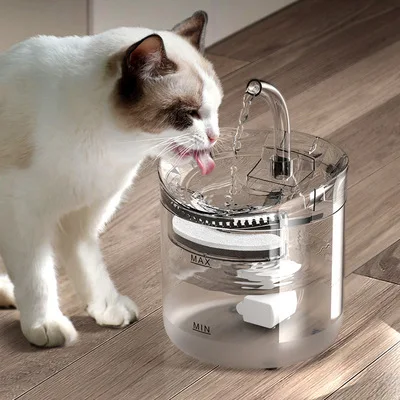 

2L Automatic Cat Water Fountain With Faucet Dog Water Dispenser Transparent Drinkers For Cats Pet Drinking Bowl Filter Feeder, White