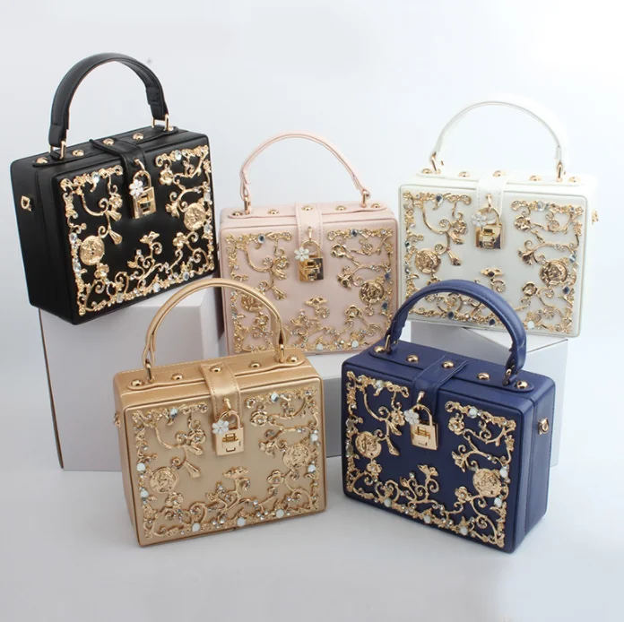 

2020 6colors diamond handbag new simple rough and empty diamond PU bag retro small box banquet bag