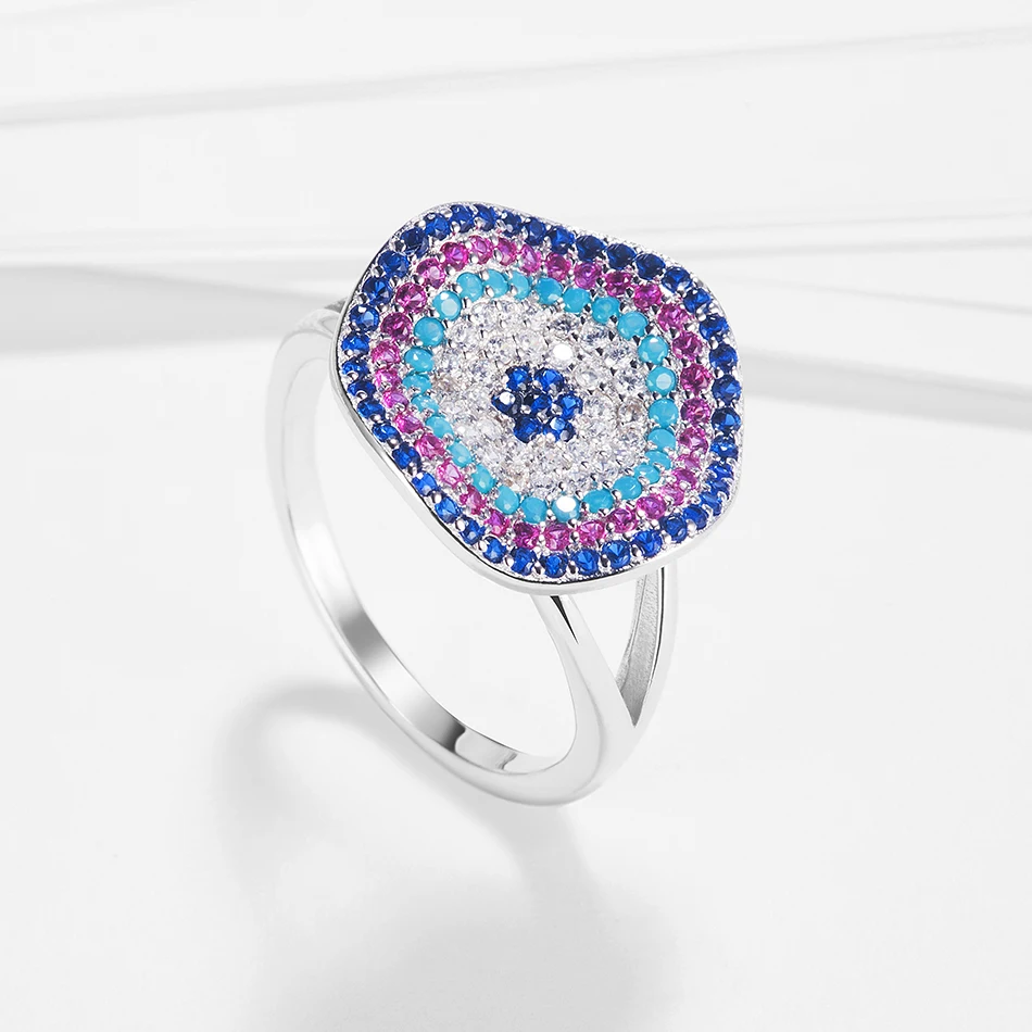 

Original 100% 925 Sterling Silver CZ Circular Turkey Blue Eye Finger Rings for Women Fashion Silver Jewelry Gift
