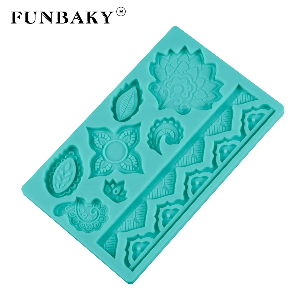 

FUNBAKY Lace mat silicone material flower shape silicone molds fondant cake decoration making tools lace pattern embossing, Customized color