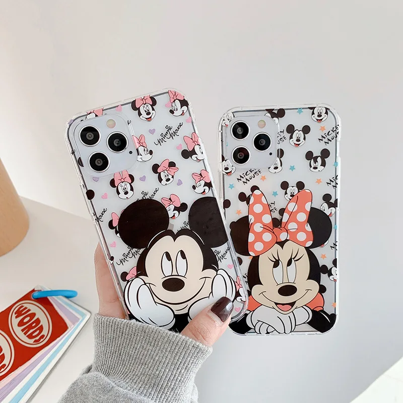 

For iPhone 12 Pro Max 12 mini 11pro Xs Max 7 8 Cartoon Minnie Mickey Mouse Clear Soft Case, Cute