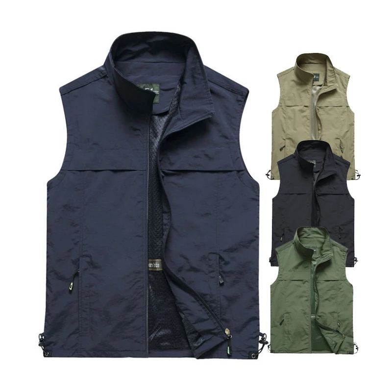 Men's Stand Collar Outdoor Fishing Sleeveless Jackets With Mesh Lining Spring Summer Custom Logo Waistcoat