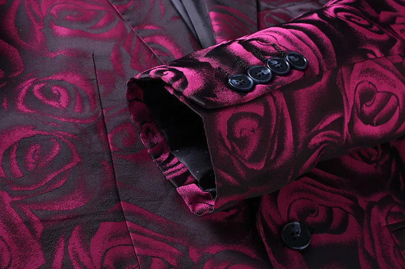 
PYJTRL Mens Fashion Rose Floral Pattern Three-piece Set Suits Wedding Banquet Groom Dress Suits Costume Homme Men Suit Slim Fit 