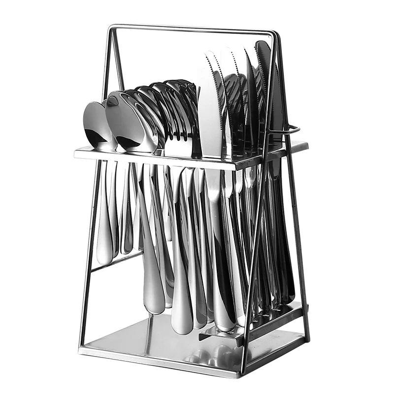 

Hot Selling 24 Pieces Stainless Steel Cutlery Set With Stand, Silver,gold,rose gold,rainbow,black