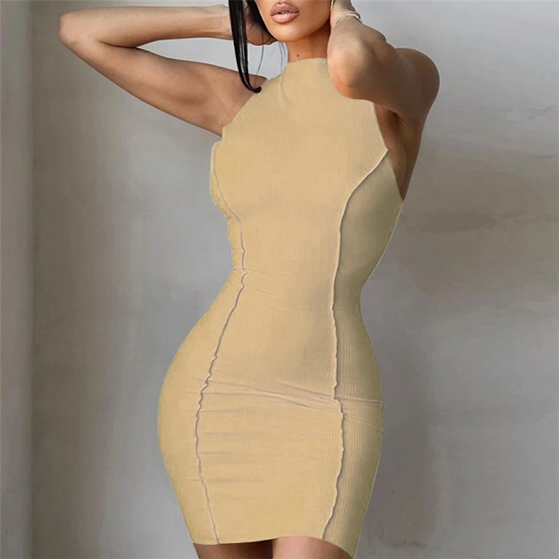 

2021 Popular Solid Sleeveless Basic Female Outfits Women Sheer Bandage Sexy Clubwear Mini Dress Mesh Bodycon Party Dresses