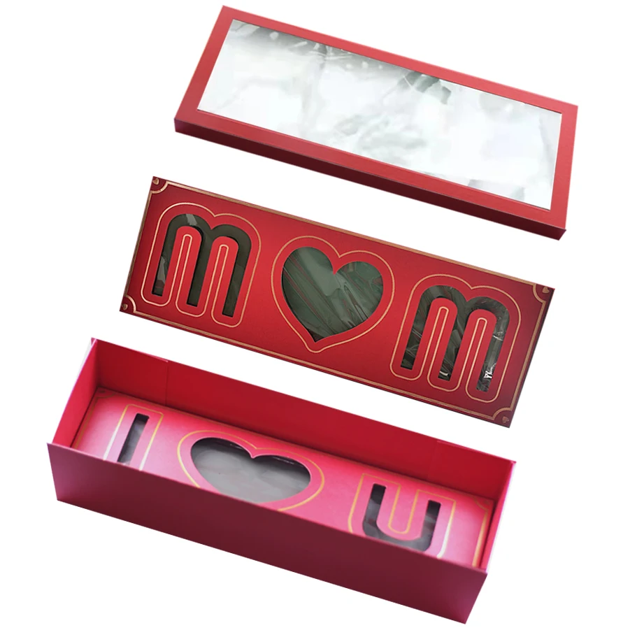 Hot Sale Folding Mother's Day Rose Red Flower Box Rectangular I Love You Floral Mom Letter Shape Box For Flower Packaging