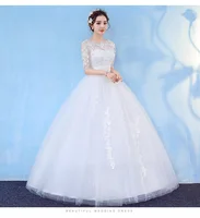 

2019 Cheap Chinese Wedding Gown 3/4 Sleeve Ivory Lace Flower Floor length 3XL Plus size Maternity Wedding Dress