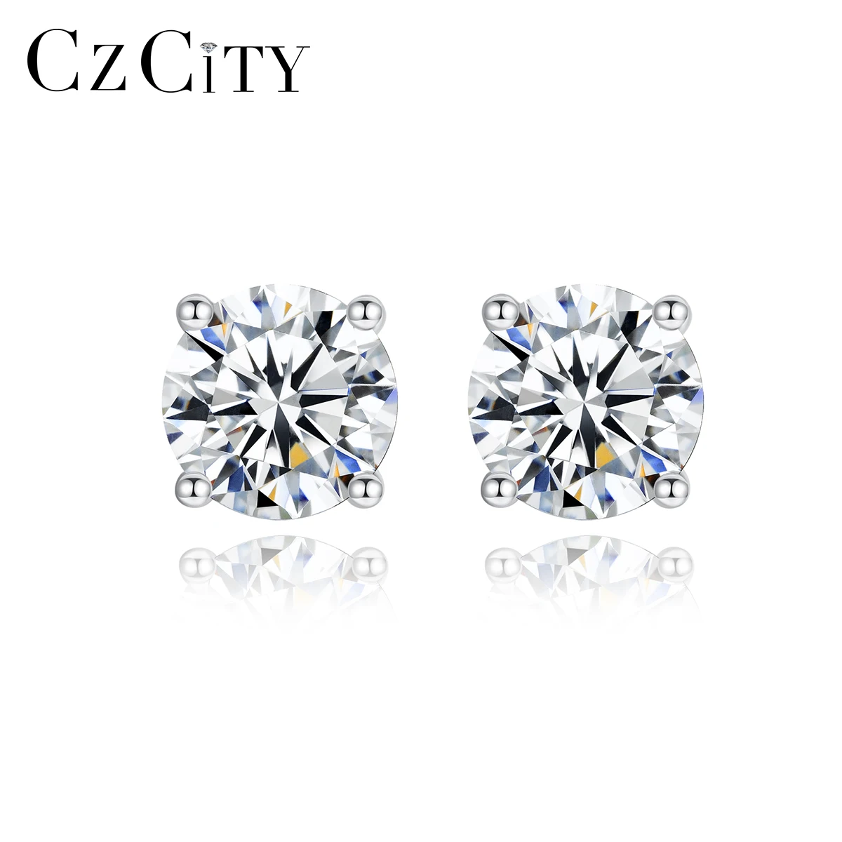

CZCITY Moissanite One Carat per Pair Silver Earring Stud Women Jewelry 925 Sterling Silver Earring Stud For Women