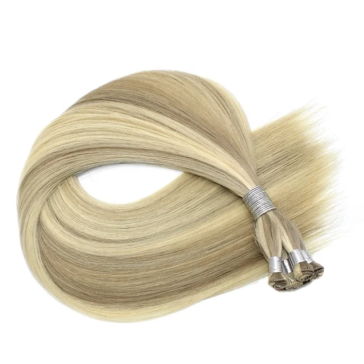 2023 European Double Drawn Thick End Russian Human Hair Handtied Weft Hair Extensions Buy