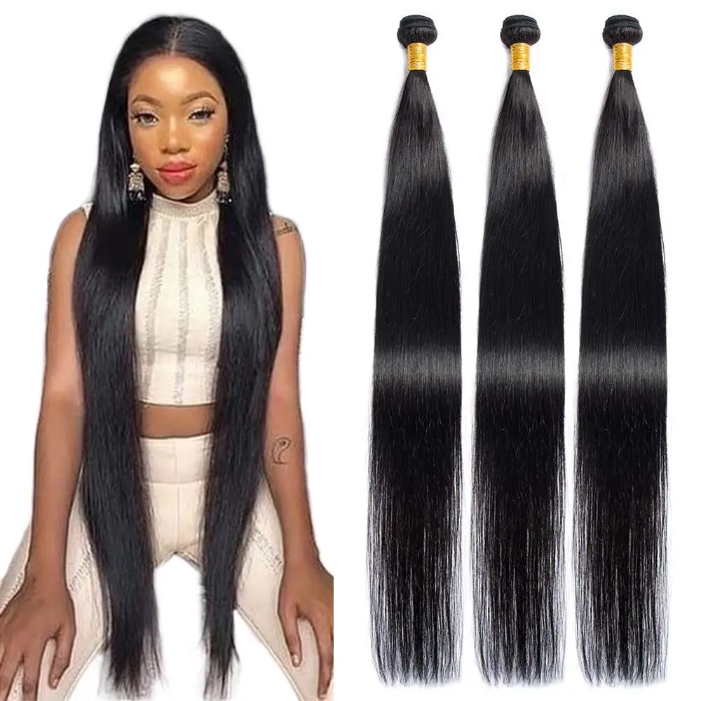 

Hair bundles 10a grade Sunlight Brazilian vigin human hair Remy Human Straight Hair Bundles With lace Closure, Natural black,1b