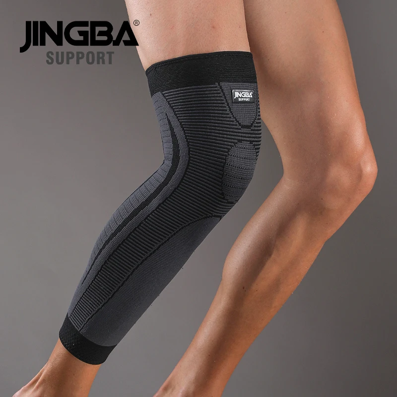 

JINGBA Factory Price Gym Compression 3d Nylon Spandex Elastic Knit knee support Elastic Long knee sleeve Volleyball Gym Sport