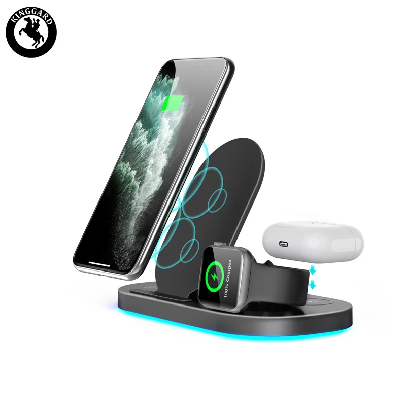 

New design portable custom logo 3 in 1 desk charger dock charger wireless for Iphone, Black white