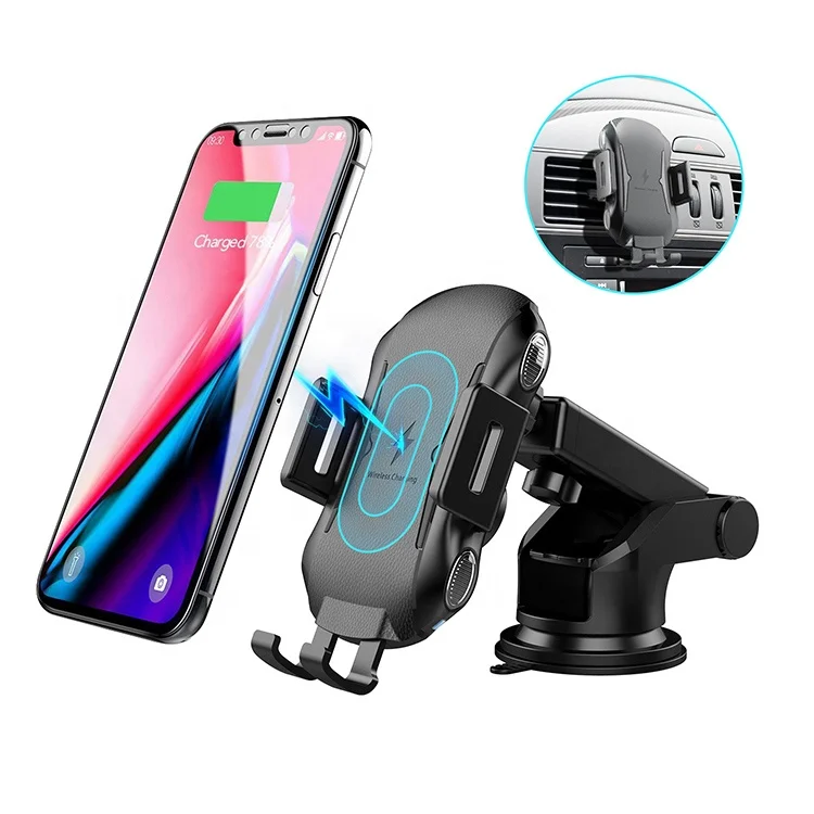 

Hot Selling Auto Clamping Car Holder Wireless Charger Car Air Vent Mount Fast Qi Wireless Charger For iPhone 11 X XSMAX Samsung, Black