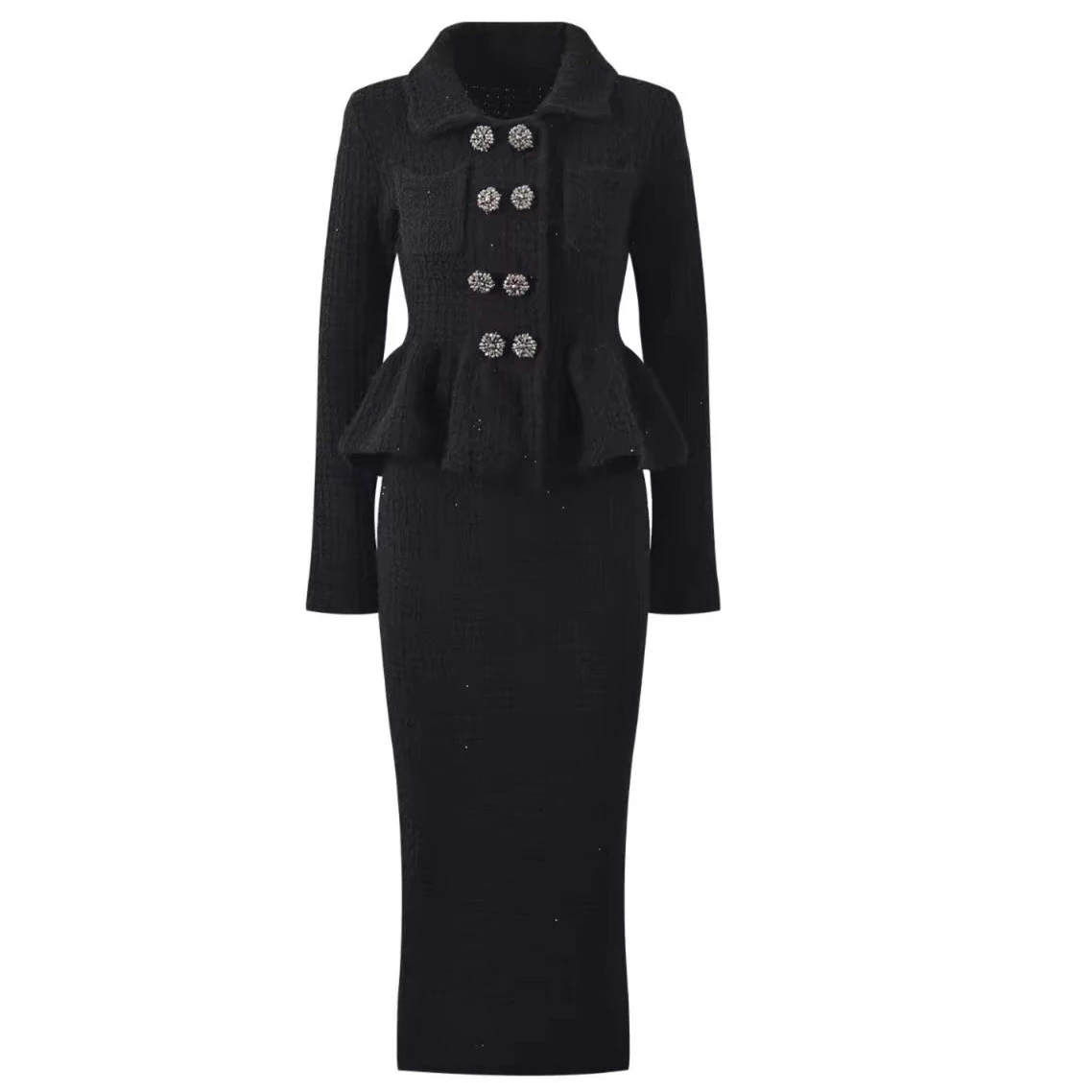 Knitted Long Sleeve Dress Ruffle Edge