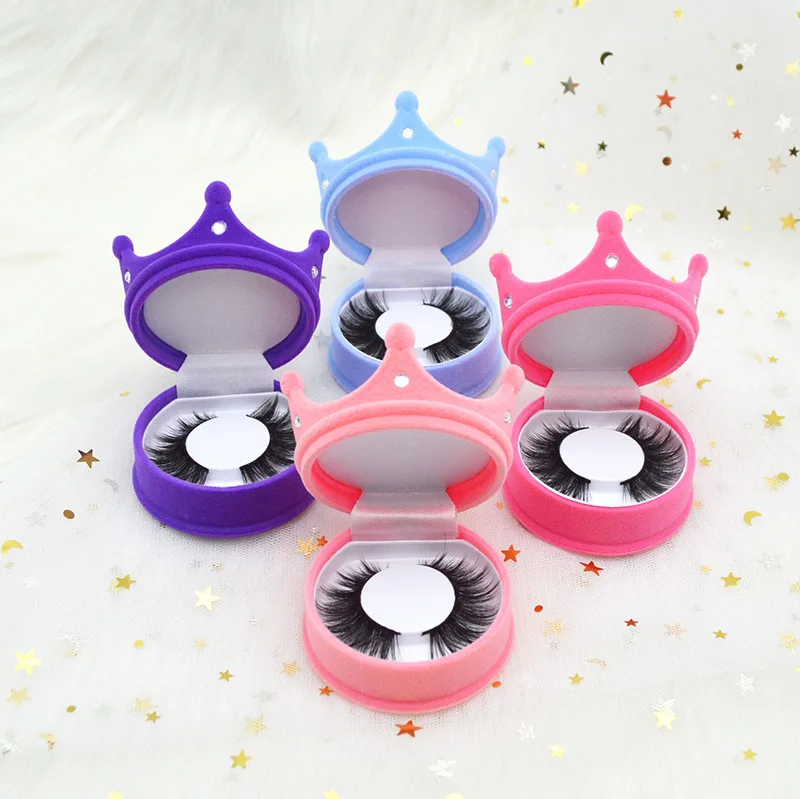 

new fashion crown eyelash cases mink eyelash suitcase lashes box crown packaging real mink fur lashes wholesale crown eyelashes, Natural black