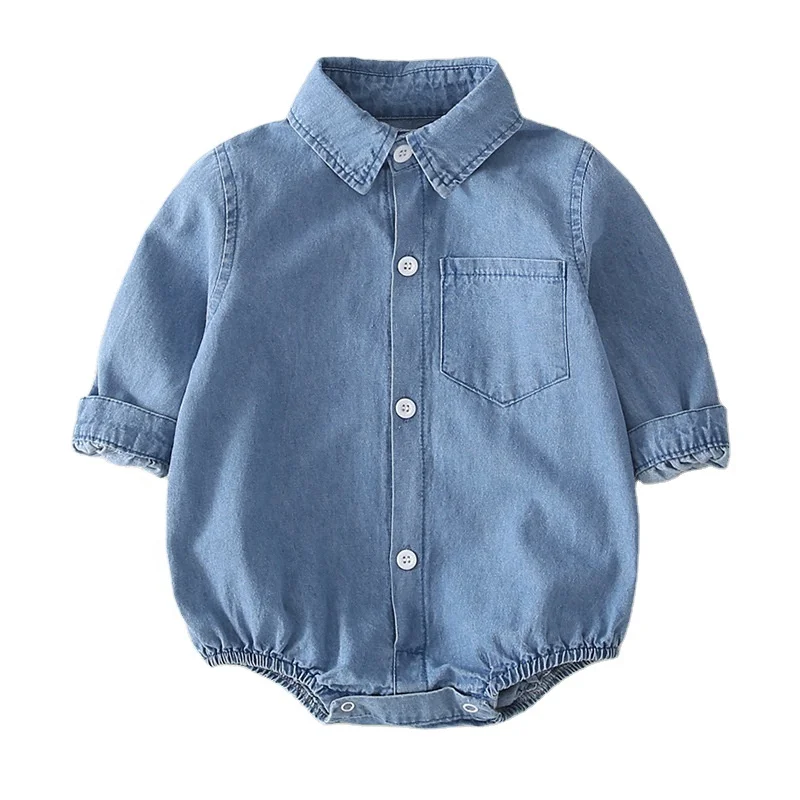 

Fall Korean Cowboy Style Plain Jumpsuit Rompers Clothes Clothing For Baby Girls Boys, As picture