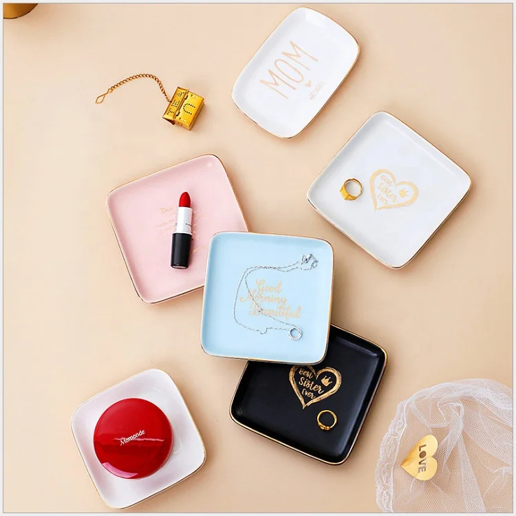 

Wholesale ceramic ring lipstick earrings plate modern personalized ceramic jewelry tray decorative