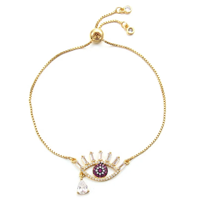 

Multi color CZ Rainbow Gold Bracelet for women Adjustable chain Long Eyelashes Devil Eye Charm Lucky Jewelry for Women, Picture