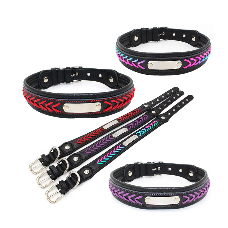 

Luxury Heavy Duty Tweed Genuine Wide Punk Pu Rivet Beaded Leather Large Dog Collar With Stainless Steel Iron