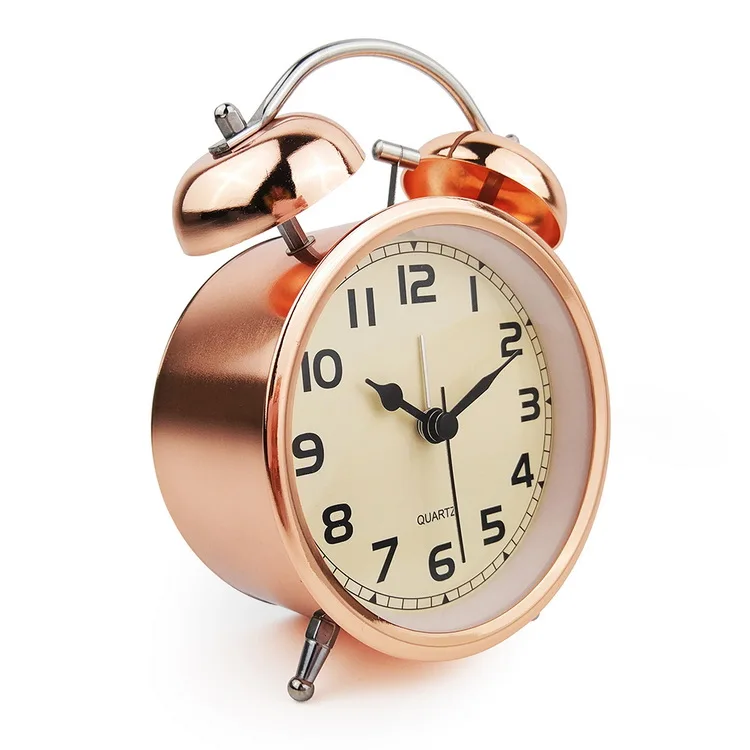 Rose Gold Finishing Home Decor Alarm Clock Twin Bells Metal Quartz Alarm Clock Fashion Table