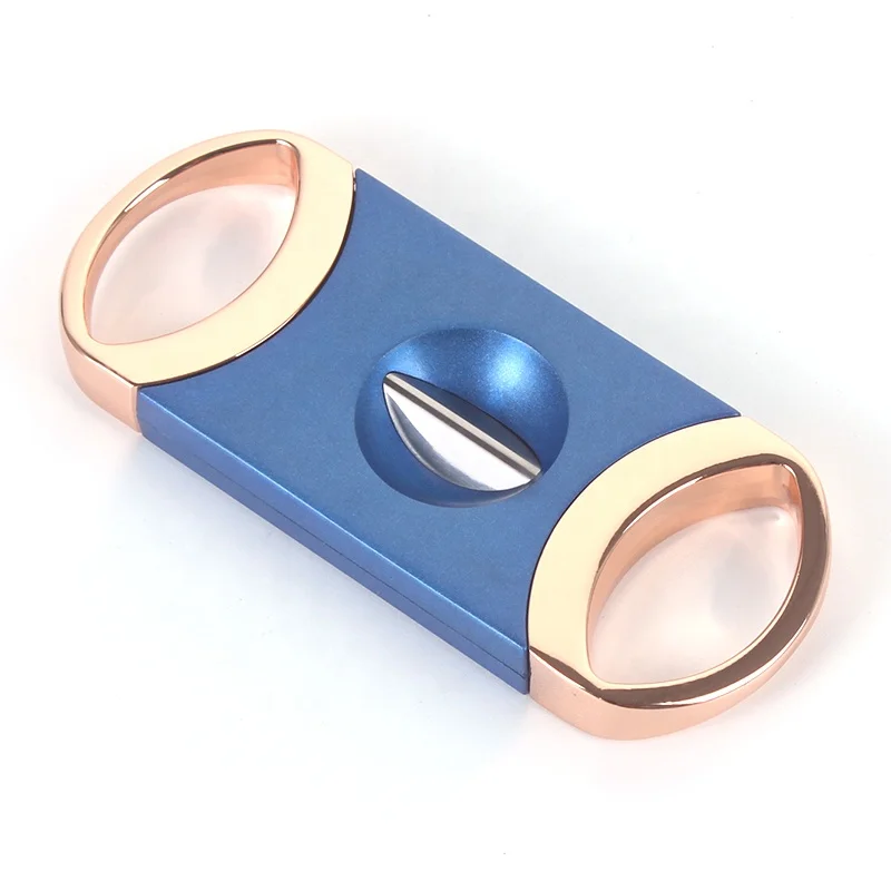 

Customized Sharp Blades Zinc Alloy Metal Black Cigar V Cutter New Items Single Blade Cigar Cutter, Blue,orange,black,or customized