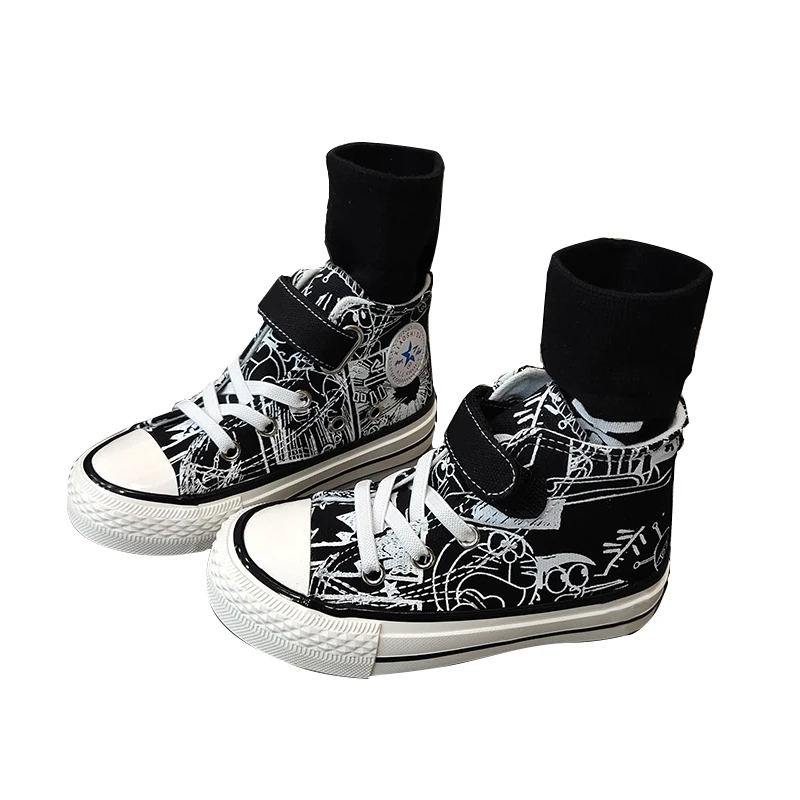 

2021 spring new children's canvas shoes fashion boys and women's shoes high hand-painted shoes, Gray
