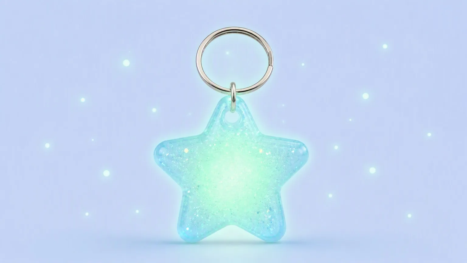 Star keychain glowing with sparkle bokeh effects