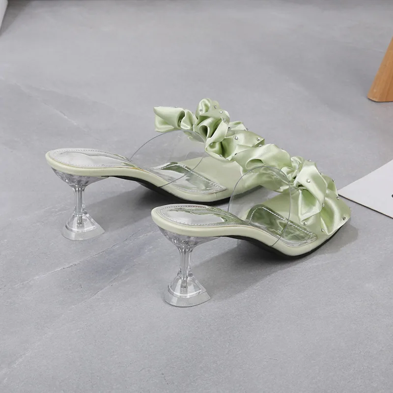 

women new style heels stilettos transparent sandals Ribbons shoes in stock summer pumps ankle heels square toe wholesale XL0922, Black