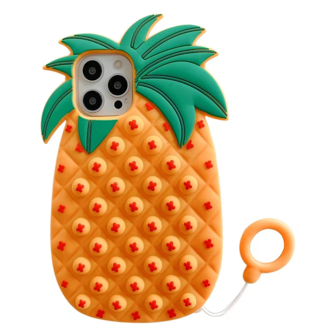 

3D Pineapple Press Soft Silicone Back Cover For iPhone 6 6s X XR Xs 11 12 Pro Max 7 8 Plus Phone Case Fundas