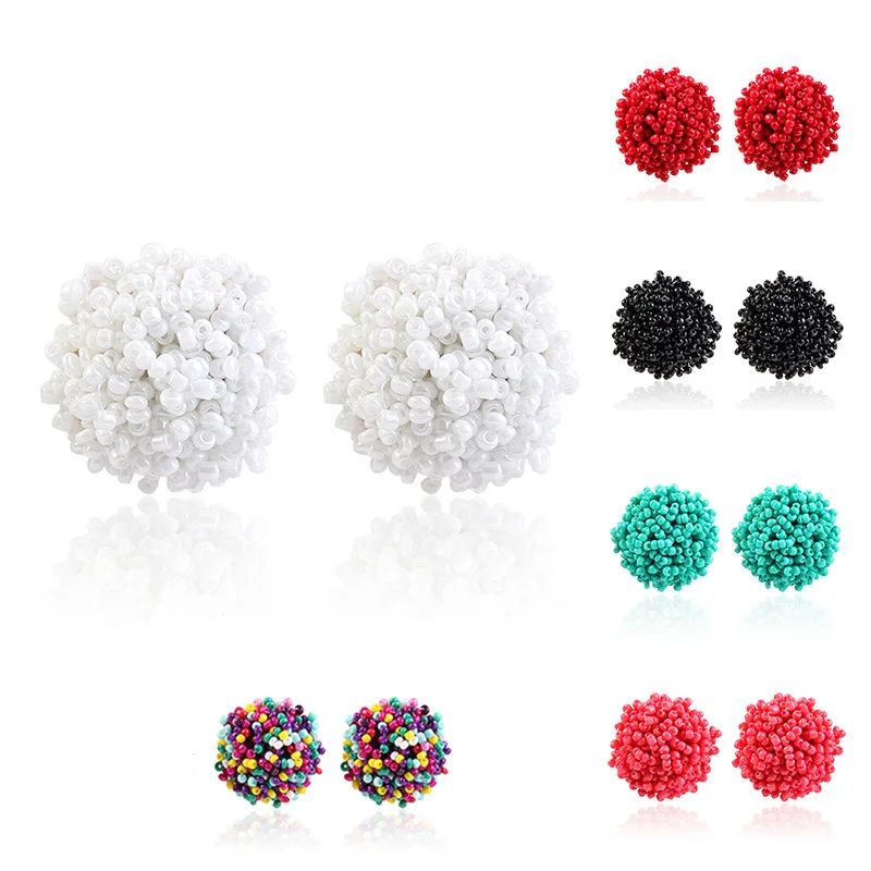 

8 Pairs Bohemian Multicolor Round Seed Beaded Stud Earrings Statement Cluster Rainbow Glass Seed Beads Earrings