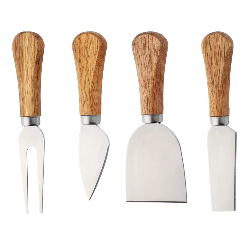 

Stainless Steel Butter knife Set of 4 Cake Board Cutter Tool Set Cutting Knife with Wooden Handle