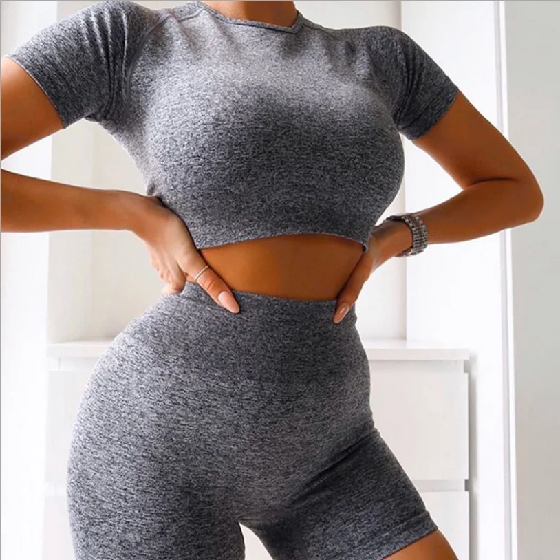 

Wholesale New Listing Custom Logo Split Two Piece Set Yoga sport cloth Women Casual Summer Tracksuit, Customized colors