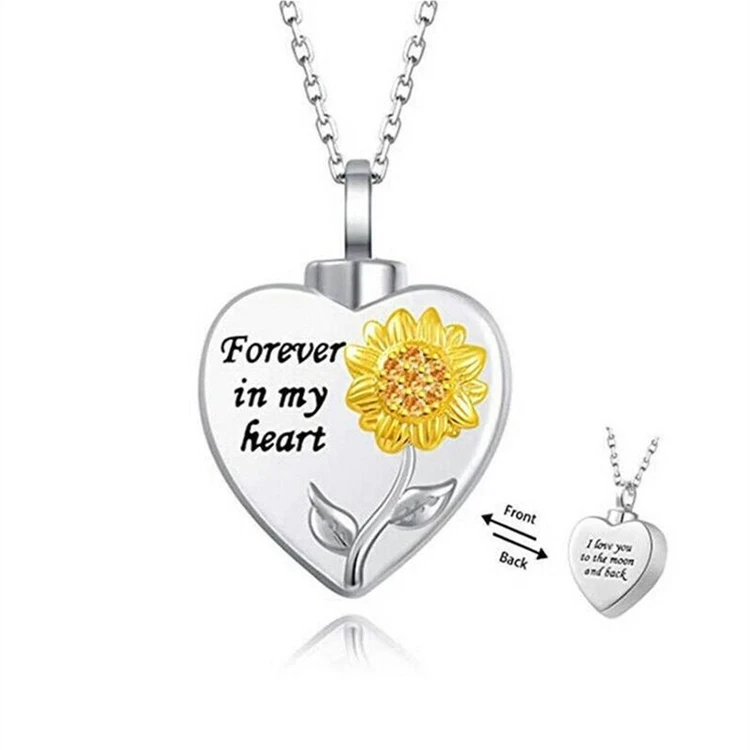 

Heart-shaped Perfume Bottle Titanium Steel Love Necklace Pendant Animals And Relatives Cinerary Casket Urn Pet Ashes Box Pendant, Silver and yellow
