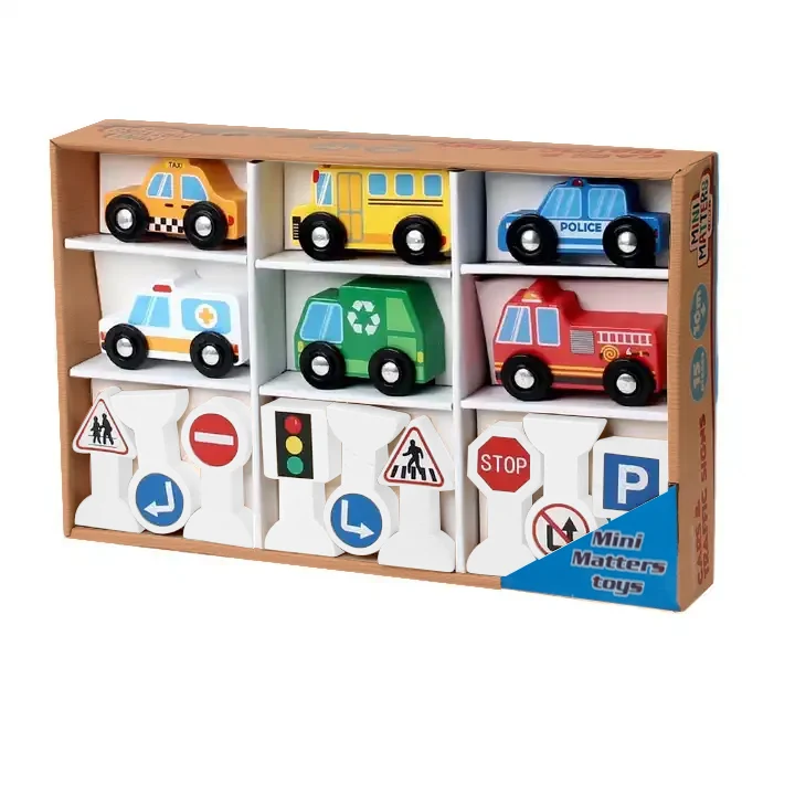 

New wooden children early educational traffic sign cognitive set toy car combination Montessori toys for kids boys and girls
