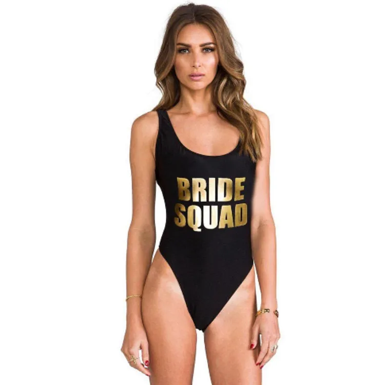 

Custom plus size women swimsuit 2021 summer one piece swimwear bikini bride squad print, Picture