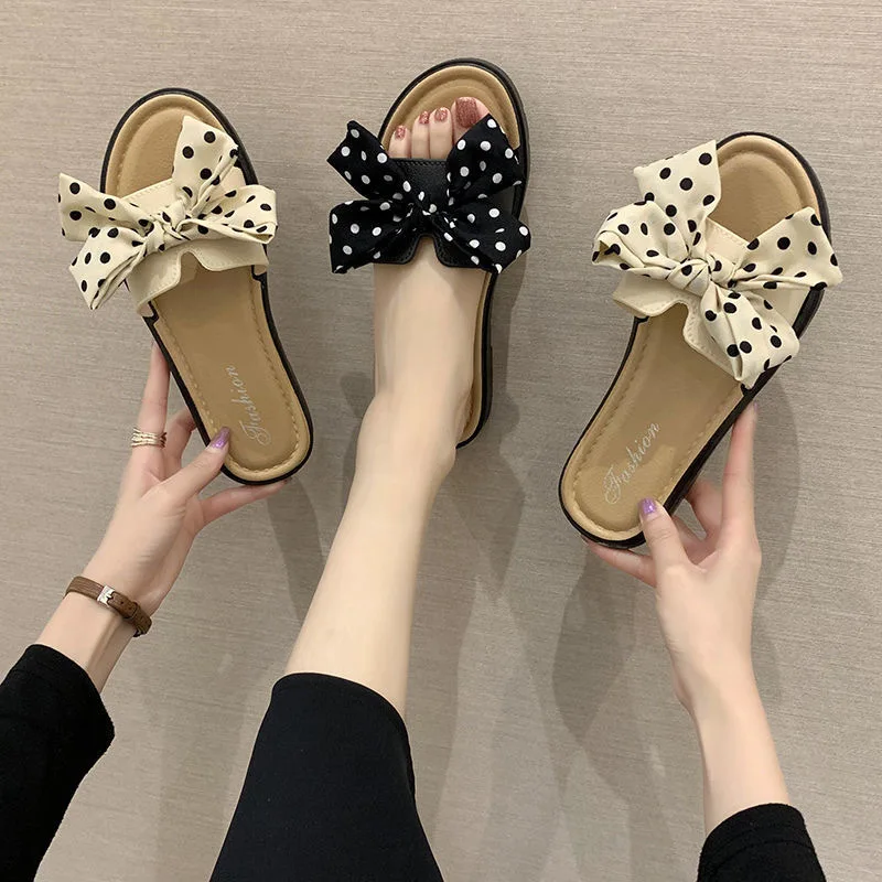 

2020 slippers women's summer bow non-slip soft outer wear flat-bottom beach shoes, As the picture shows