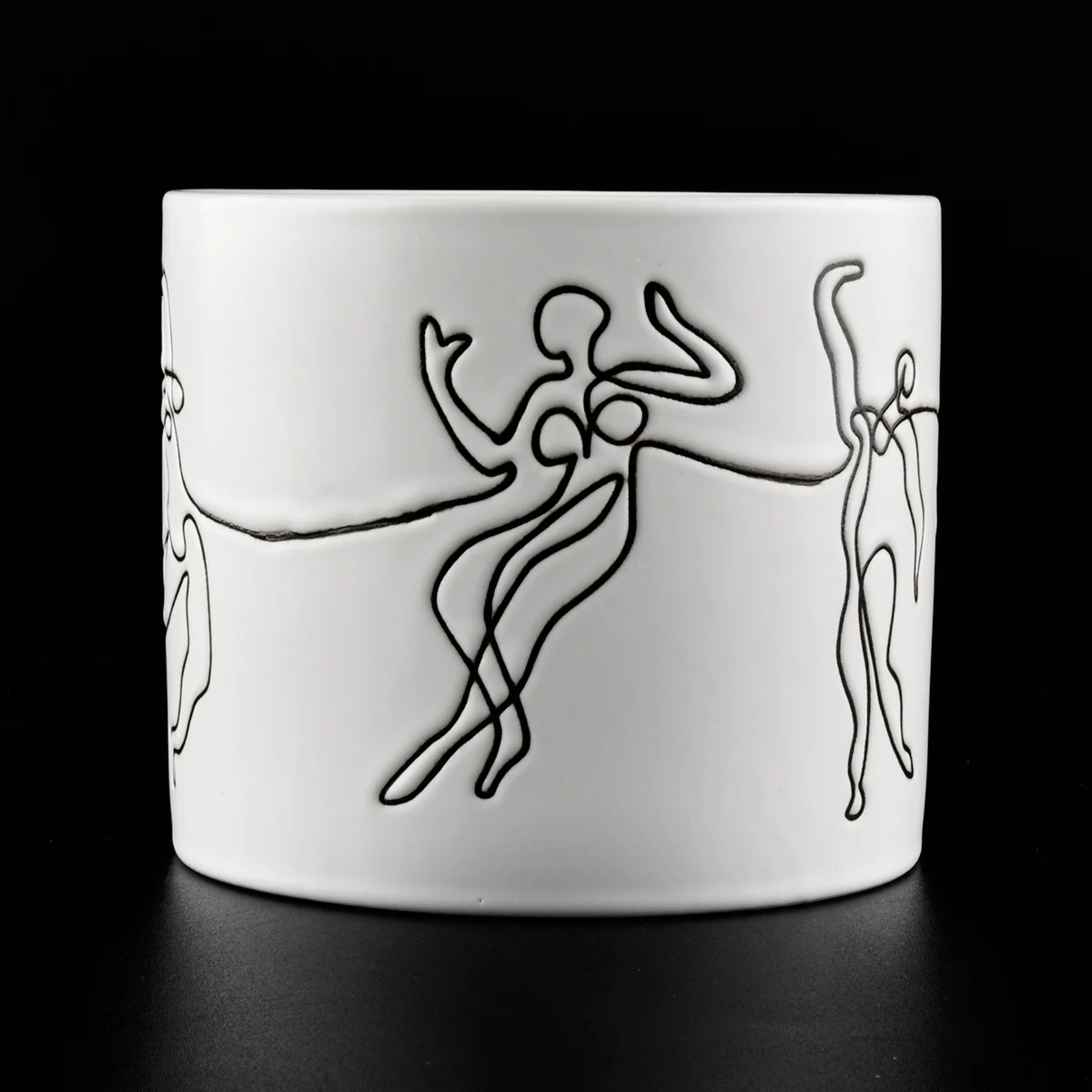 matte white ceramic candle containers with engraving designs