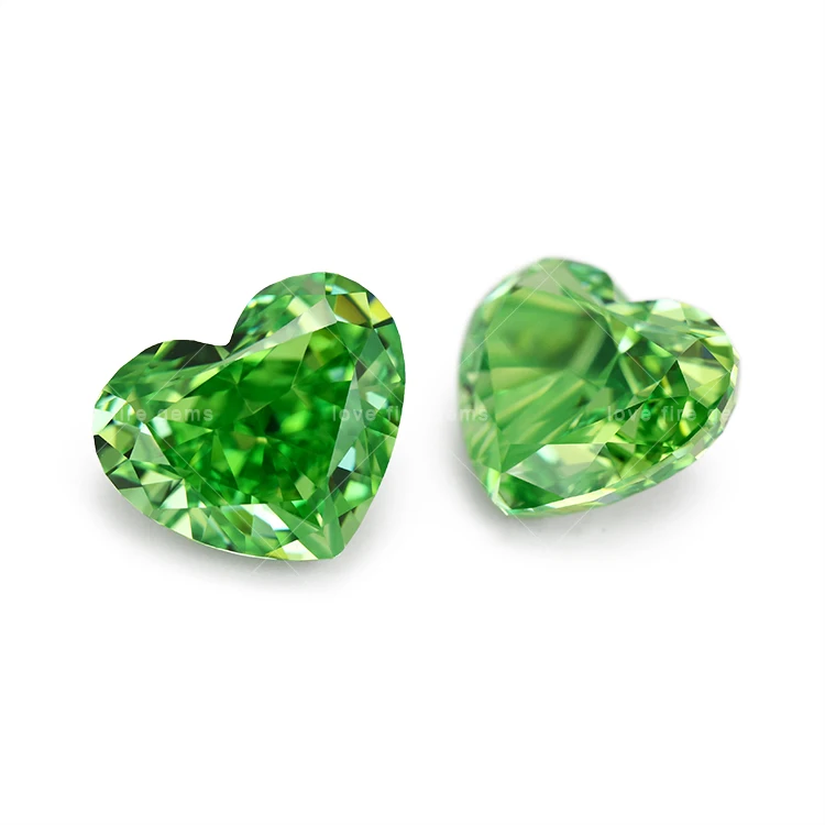 

Wuzhou gems loose synthetic cz 8*8mm heart shape 4k crushed ice cut green cubic zirconia cz stones
