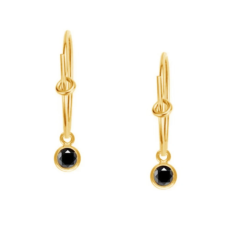 

Wholesale Jewelry 925 Sterling Silver Little Black Bezel 14K Gold Plated Hoop Earrings for women