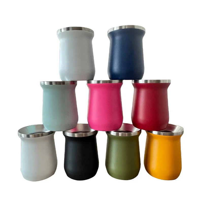 Image of Argentina 8oz yerba mate cup double wall stainless steel mate gourd coffee tea cups without mate bombilla straw set