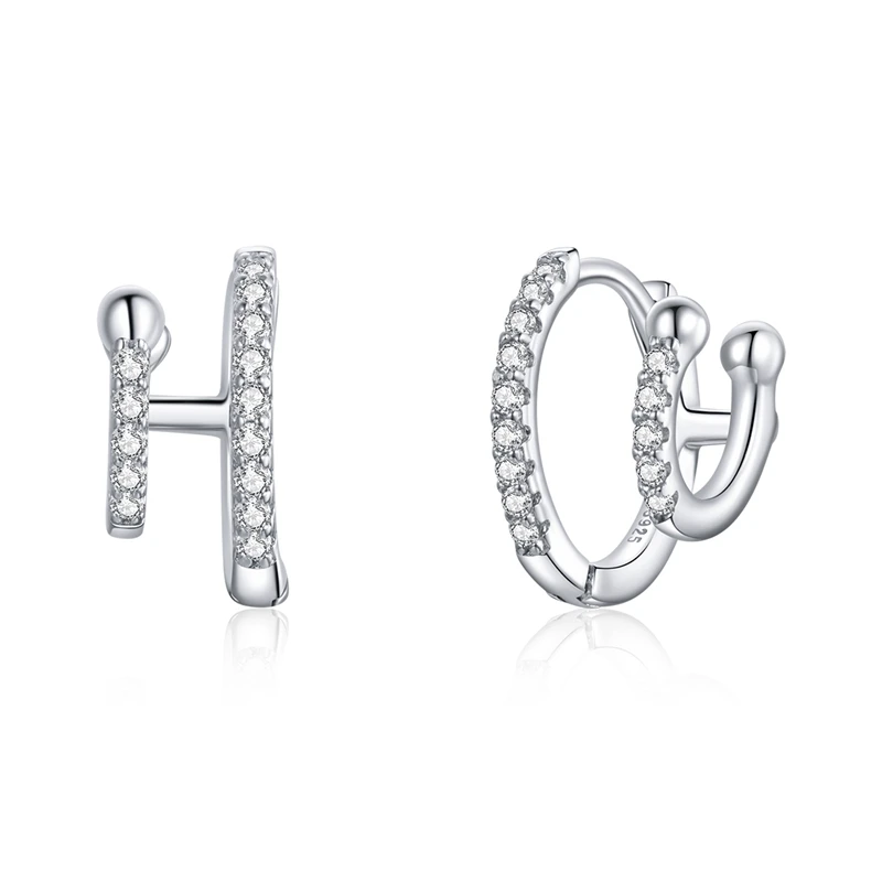 

SCE1118 925 Sterling Silver zircon simple double ear buckles fashion earrings