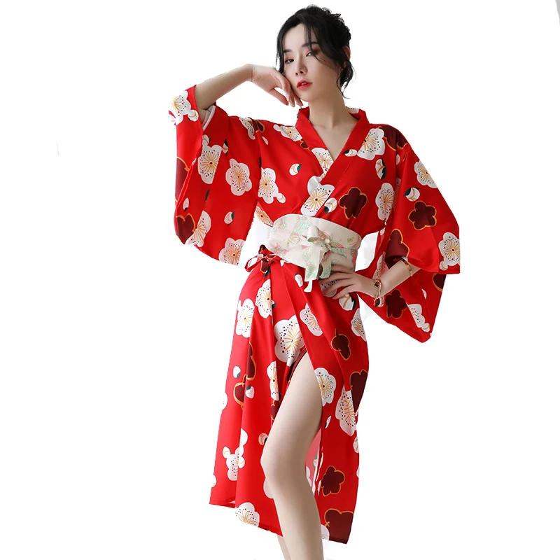 

Sexy Lingerie Printed Bathrobe Japanese Kimono Sexy Temptation Uniform Adult Student Passion Suit Nightdress Female